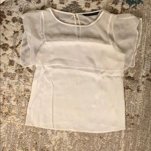 Zara Silky Cami White Top with Ruffle Sleeves